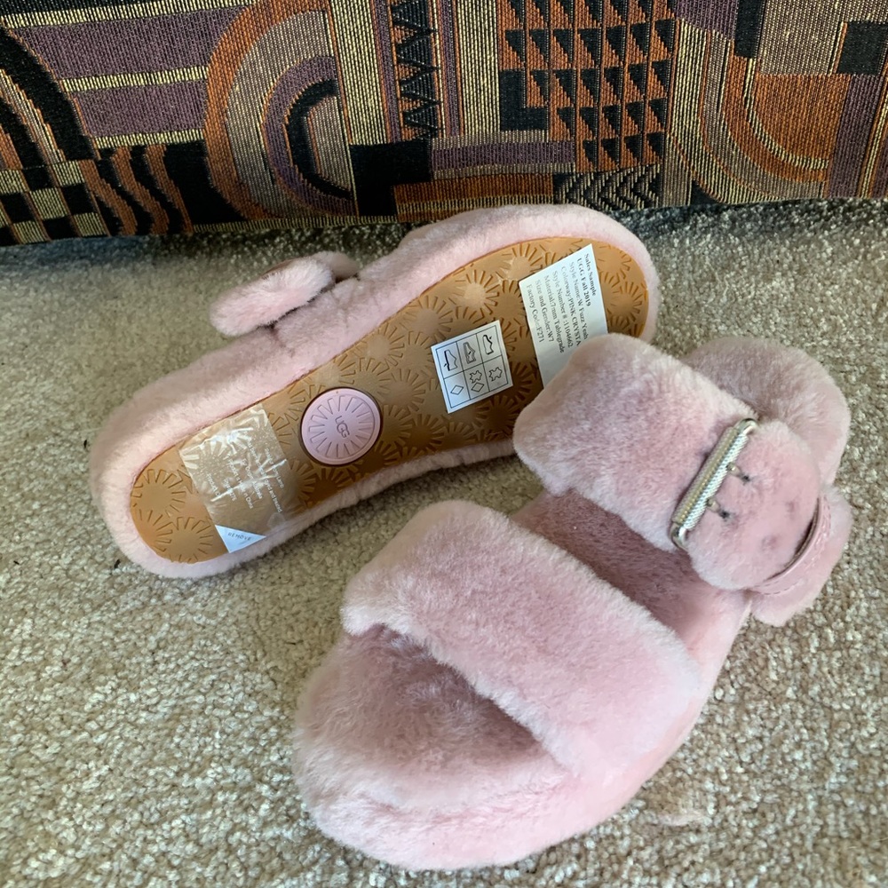 Brand new fuzzy pink UGG slides